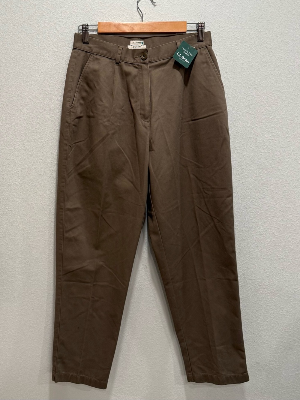 NWT Vintage LL Bean Olive Brown Cotton Chinos Classic Fit Size 10